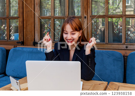 The girl is talking on a video link The girl is talking on a video link 123938158