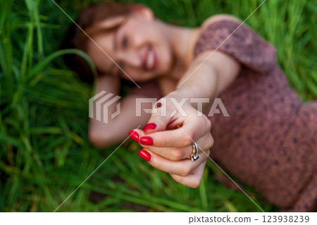 Coccinella septempunctata flew to the girl Coccinella septempunctata flew to the girl 123938239