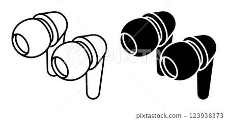 Linear icon, wireless compact earphones. Portable device for listening to music. Simple black and white top view vector isolated on white background 123938373