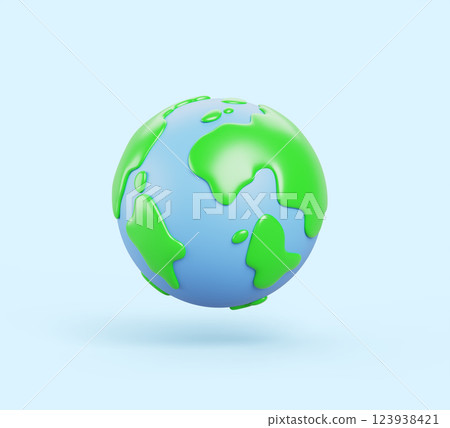 3d earth planet render icon. Green recycle environment sphere for school education. Cartoon world map, globe with mainland and ocean. Science or travel isolated graphic design element. 3D illustration 3d earth planet render icon. Green recycle environment sphere for school education. Cartoon world map, globe with mainland and ocean. Science or travel isolated graphic design element. 3D illustration 123938421