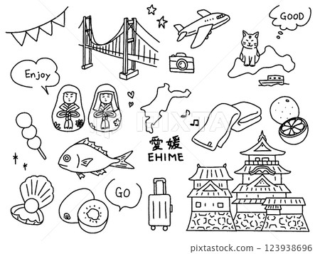 Ehime hand-drawn illustration set 123938696