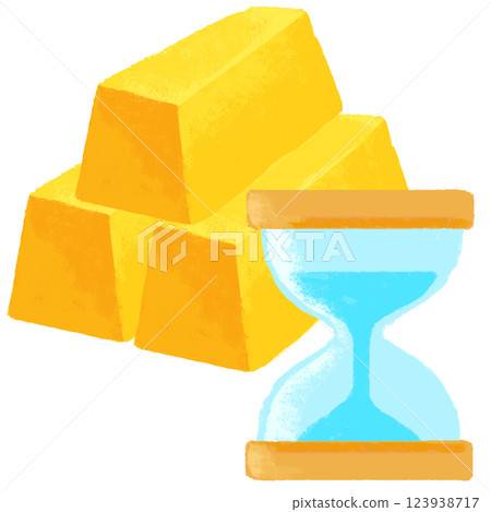 沙漏和金塊-蠟筆觸感-簡單插圖 沙漏和金塊-蠟筆觸感-簡單插圖 123938717