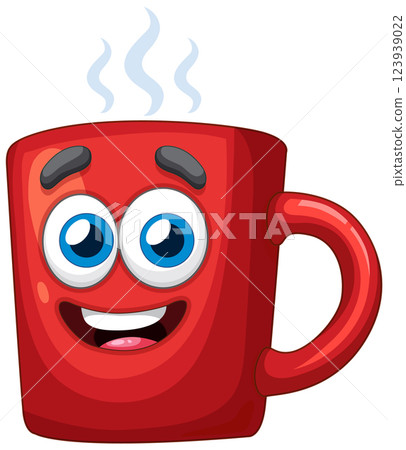 Cheerful Red Coffee Mug Illustration Cheerful Red Coffee Mug Illustration 123939022
