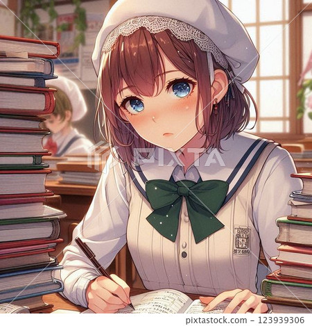A woman studying hard, studying for exams, studying for tests, studying for exams, studying for exams 123939306
