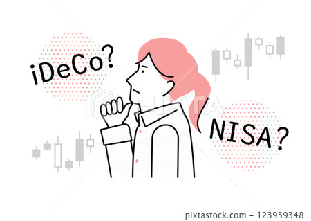 Illustration of a woman with questions about Nisa and Ideco 123939348