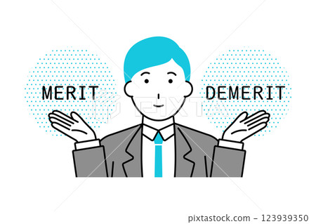 一位穿西裝的男人介紹優點和缺點的插圖 123939350