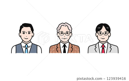 Simple vector illustration set of middle-aged and senior men wearing suits 123939416