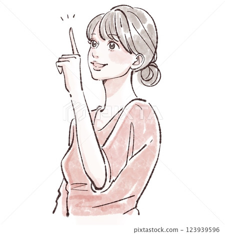 Illustration material of a woman/girl pointing a finger, paying attention, teaching, explaining 123939596