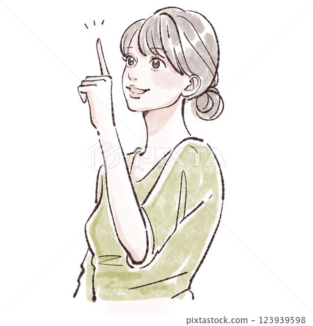 Illustration material of a woman/girl pointing a finger, paying attention, teaching, explaining Illustration material of a woman/girl pointing a finger, paying attention, teaching, explaining 123939598