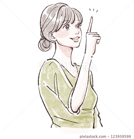 Illustration material of a woman/girl pointing a finger, paying attention, teaching, explaining Illustration material of a woman/girl pointing a finger, paying attention, teaching, explaining 123939599