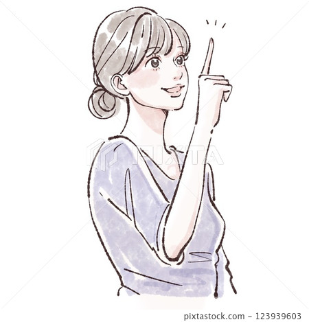 Illustration material of a woman/girl pointing a finger, paying attention, teaching, explaining 123939603