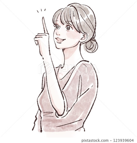 Illustration material of a woman/girl pointing a finger, paying attention, teaching, explaining Illustration material of a woman/girl pointing a finger, paying attention, teaching, explaining 123939604