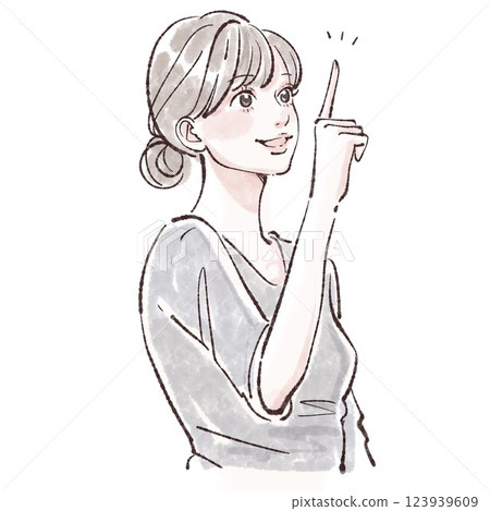 Illustration material of a woman/girl pointing a finger, paying attention, teaching, explaining Illustration material of a woman/girl pointing a finger, paying attention, teaching, explaining 123939609