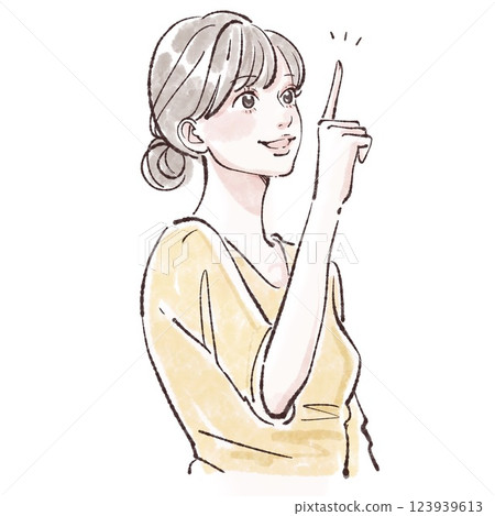 Illustration material of a woman/girl pointing a finger, paying attention, teaching, explaining 123939613
