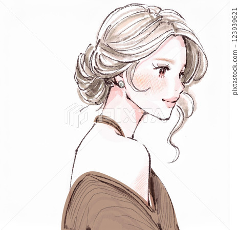 Illustration material of a woman/girl pointing a finger, paying attention, teaching, explaining 123939621