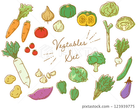 A vector illustration set of stylish and casual vegetables (color) 123939775