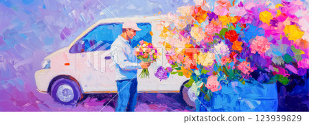 Colorful Flower Market Scene Colorful Flower Market Scene 123939829