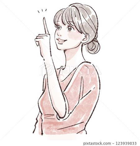 Illustration material of a woman/girl pointing a finger, paying attention, teaching, explaining 123939833