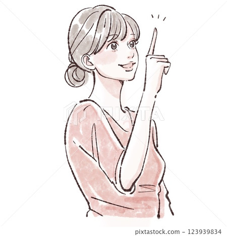 一個女人/女孩用手指指著、注意、教導、解釋的插畫素材 一個女人/女孩用手指指著、注意、教導、解釋的插畫素材 123939834