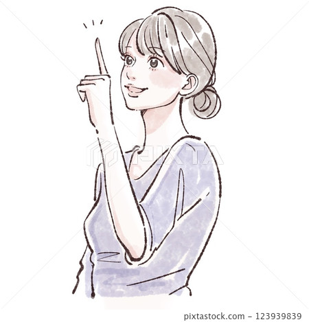 一個女人/女孩用手指指著、注意、教導、解釋的插畫素材 123939839