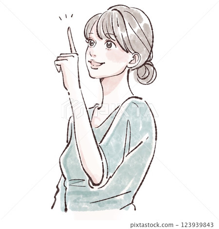 Illustration material of a woman/girl pointing a finger, paying attention, teaching, explaining Illustration material of a woman/girl pointing a finger, paying attention, teaching, explaining 123939843