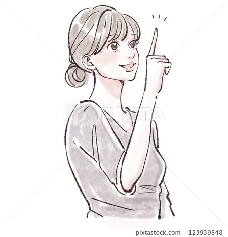 Illustration material of a woman/girl pointing a finger, paying attention, teaching, explaining Illustration material of a woman/girl pointing a finger, paying attention, teaching, explaining 123939848