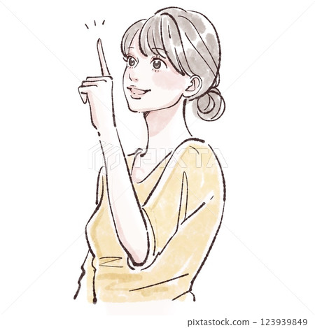 Illustration material of a woman/girl pointing a finger, paying attention, teaching, explaining Illustration material of a woman/girl pointing a finger, paying attention, teaching, explaining 123939849