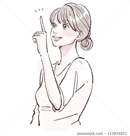 Illustration material of a woman/girl pointing a finger, paying attention, teaching, explaining 123939851