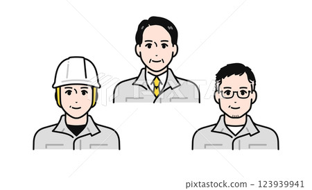 Simple vector illustration set of middle-aged and senior men wearing work clothes 123939941