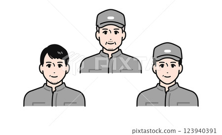 Simple vector illustration set of middle-aged and senior men wearing overalls 123940391