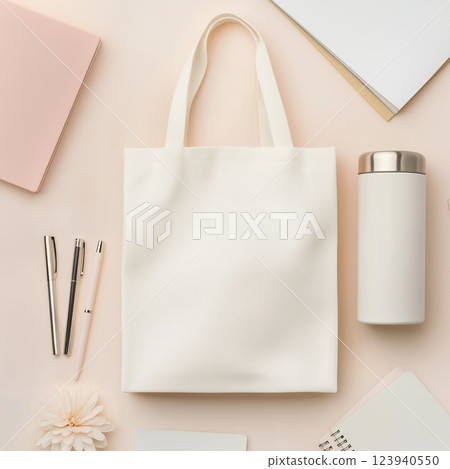 Plain tote bag and everyday items 123940550