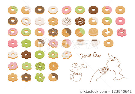 Illustration set of various donuts 123940641