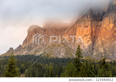 Dolomites Mountains, Gardena Pass, Italy 123940652