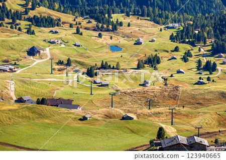 Seceda autumn valley landscape, Val Gardena, Italy 123940665