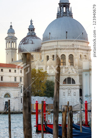 Venice, Italy gondolas and San Giorgio Maggiore 123940679