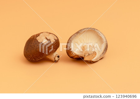 Shiitake mushrooms and orange background 123940696