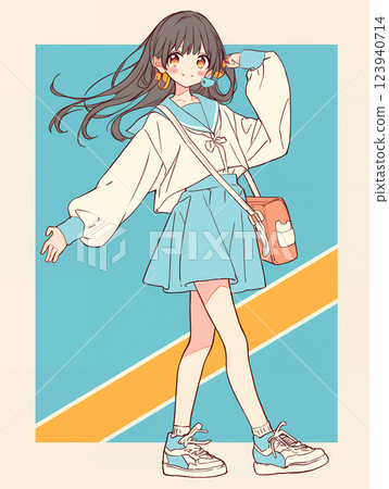 動漫風格休閒女性全身肖像AI生成 123940714