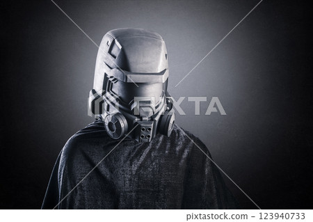 Man with helmet over dark misty background 123940733
