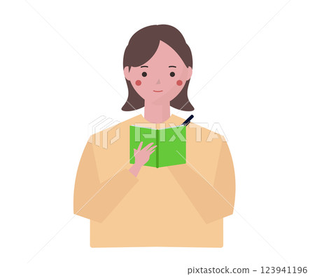 一名女子正在做筆記。拿著記事本和筆的人。向量插圖 一名女子正在做筆記。拿著記事本和筆的人。向量插圖 123941196