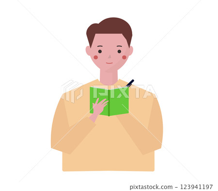 A man taking notes. A person holding a notepad and a pen. Vector illustration A man taking notes. A person holding a notepad and a pen. Vector illustration 123941197