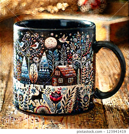 A fantastical mug with a forest landscape A fantastical mug with a forest landscape 123941419
