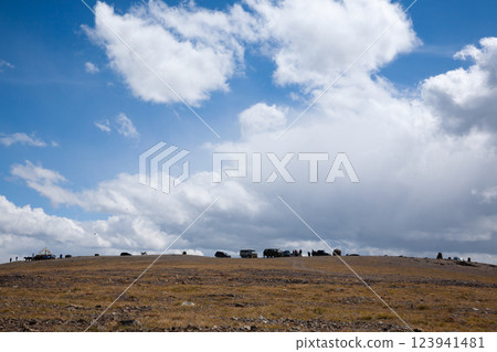 Off-road vehicle in remote region of Mongolia. Altai Tavan Bogd National Park Off-road vehicle in remote region of Mongolia. Altai Tavan Bogd National Park 123941481