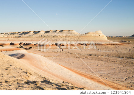 Kyzylkup area landscape, Mangystau desert. Rock strata formations 123941504
