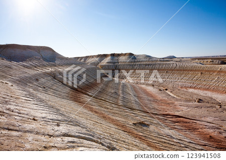 Kyzylkup rock strata landscape, Mangystau desert, Kazakhstan 123941508