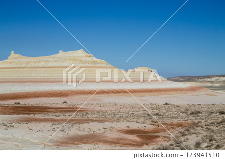 Kyzylkup rock strata landscape, Mangystau desert, Kazakhstan Kyzylkup rock strata landscape, Mangystau desert, Kazakhstan 123941510