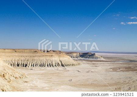 Beautiful Mangystau landscape, Kazakhstan. Bozzhira valley aerial view 123941521