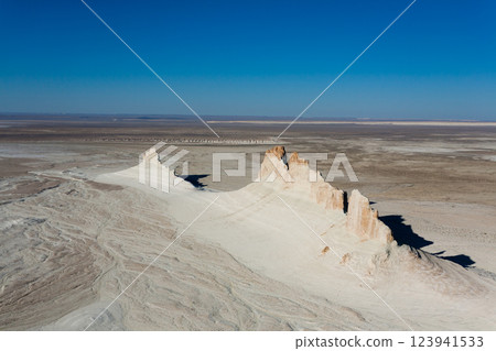 Stunning Mangystau landscape, Kazakhstan. Ak Orpa pinnacles view, Bozzhira valley 123941533