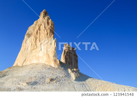 Stunning rock pinnacles in Bozzhira valley view, Kazakhstan Stunning rock pinnacles in Bozzhira valley view, Kazakhstan 123941548