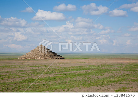 Dirt road in mongolian steppe, Gobi desert landscape, Mongolia 123941570