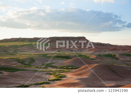 Red stupa rocks landscape, Mongolia. Gobi desert 123941590